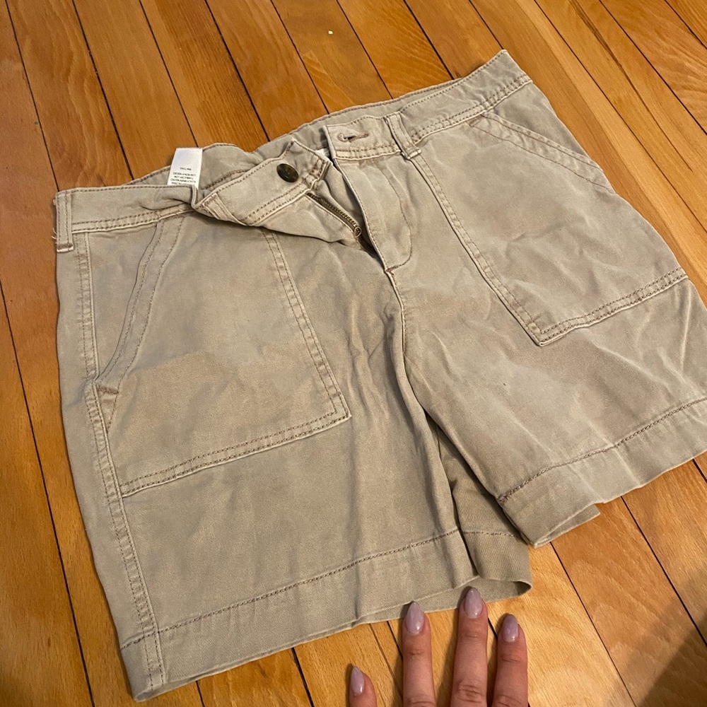 Khaki shorts 4 inch high waisted